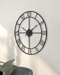 24 Inch Wall Clock, Large Roman Numerals Wall Clocks Battery Operated, Slient Vintage Skeleton Black Metal Indoor Outdoor Clocks for Living Room, Bedroom, Kitchen, Dining Room, Patio Decor