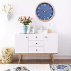 Kesin Wall Clock 12 Inch Silent Non Ticking Wood Wall Clocks Battery Operated - Wooden Blue Modern Simple Clock Decorative for Kitchen,Living Room,Bedroom,Kid’s Room