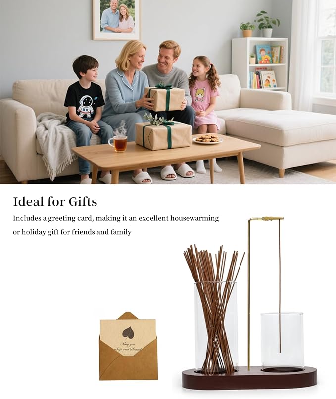 2 in 1 Glass Incense Holder for Sticks with 9-Hole Upright Burner, Ash Catcher, Brush & Greeting Card, Meditation & Yoga Accessories,Gift for Home Decor (Dark Base)