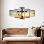 Elephant Stock Holy Cross Wall Art Multi Piece Canvas - 5 Panel Christian Pictures Decor - Digital Design Canvas Print - Christian Wall Decor - 42" X 19"