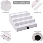 White Cologne Organizer for Men - 4 Tier Wooden Cologne Display Stand with Drawer and Hidden Compartment for Organizing and Storing, Mens Cologne Holder Shelf for Dresser