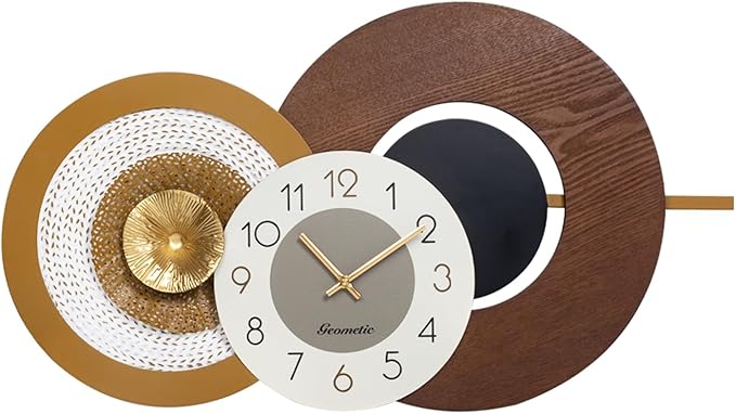 27x16 Inch Large Decorative Wall Clock - Wood & Metal Mid Century Modern Clock Non-Ticking Silent Battery Operated for Living Room, Bedroom, Kitchen, Office, Home