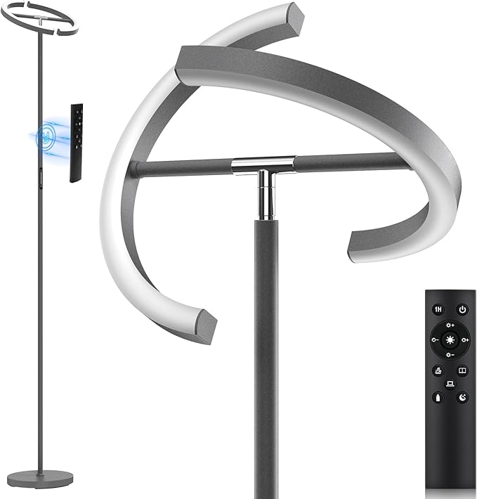 Gunmetal Gray LED Floor Lamp - Rotatable Standing Lamp for Living Room Bedroom, 22W Dimmable Floor Readig Light with Touch/Remote Control, Modern Corner Lamp for Office, Brightness Adjustable