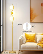 Lightdot 60IN Gold Floor Lamp Stepless Dimmable Globe Floor Lamps with 3Pcs 3000K Bulbs Included Eye-Friendly Mid Century Standing Lamps for Living Room/Bedroom/Sofa Beside/Corner Decor