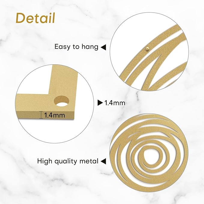 SIGNLEADER Metal Wall Art Decor Abstract Geometric Circles Minimalist Modern Abstract Wall Sculpture Hangings Home Decoration for Living Room, Bedroom, Bathroom, Kitchen, Outdoor - 36" Gold