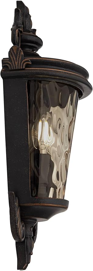 John Timberland Casa Marseille Vintage Outdoor Wall Light Fixture Veranda Bronze 17" Champagne Hammered Glass for Exterior House Porch Patio Outside Deck Garage Yard Front Door Garden Home