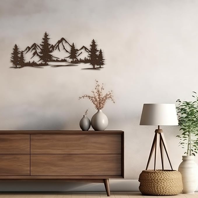 SIGNLEADER Metal Wall Art Decor Mountain Pine trees Modern Abstract Wall Sculpture Hangings Home Decoration for Living Room, Bedroom, Bathroom, Kitchen, Outdoor - 18" Bronze