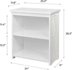 Natural Wood Bookshelf, 3 Tier Bookcase, Freestanding Display Storage Shelves Open Bookshelf for Bedroom, Living Room and Office (White, Table with Back)