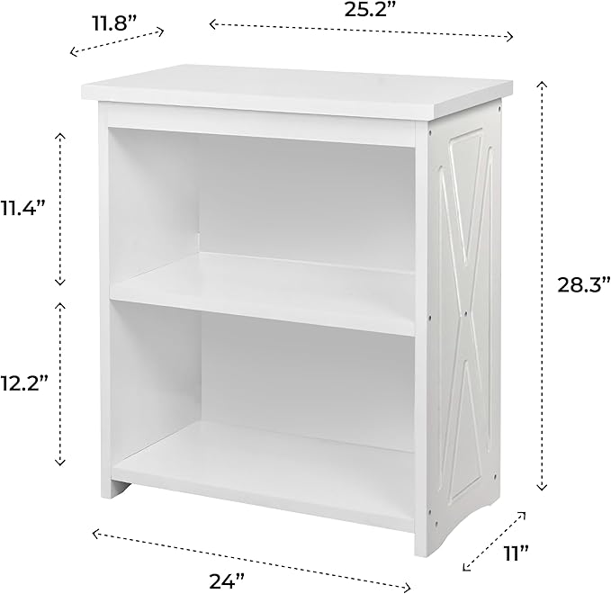 Natural Wood Bookshelf, 3 Tier Bookcase, Freestanding Display Storage Shelves Open Bookshelf for Bedroom, Living Room and Office (White, Table with Back)