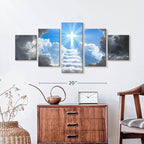 Elephant Stock Stairway To Jesus Christ Wall Art Multi Piece Canvas - 5 Panel Christian Pictures Decor - Digital Design Canvas Print - Christian Wall Decor - 36" X 15"
