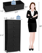 Crestlive Products Tall Dresser, 7-Drawer Wide Fabirc Storage Tower, Chests of Drawers - Vertical Organizer Unit for Bedroom, Hallway, Entryway, Nursery, Wood Top, Closets with Handles (Black)