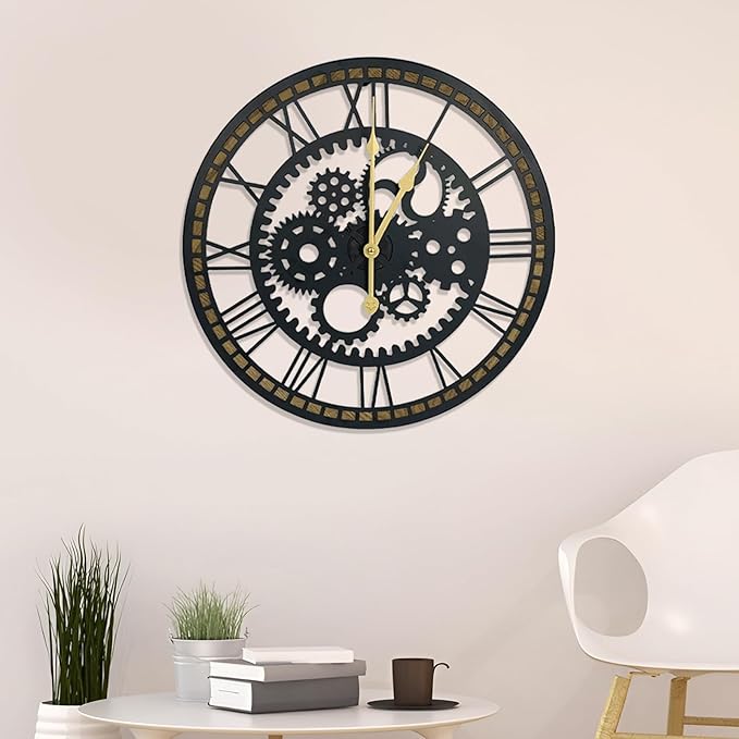 16 Inch Wall Clock, Gear Clock, Silent Non Ticking, Battery Operated Large Wall Clocks for Living Room Decor, Kitchen, Office (Vintage Industrial Steampunk)