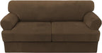 H.VERSAILTEX Sofa Cover 3 Piece T Cushion Sofa Slipcovers Thick Velvet Couch Cover Stretch T Cushion Sofa Covers for 2 Cushion Couch with 2 Individual T Cushion Covers, Bronze Brown