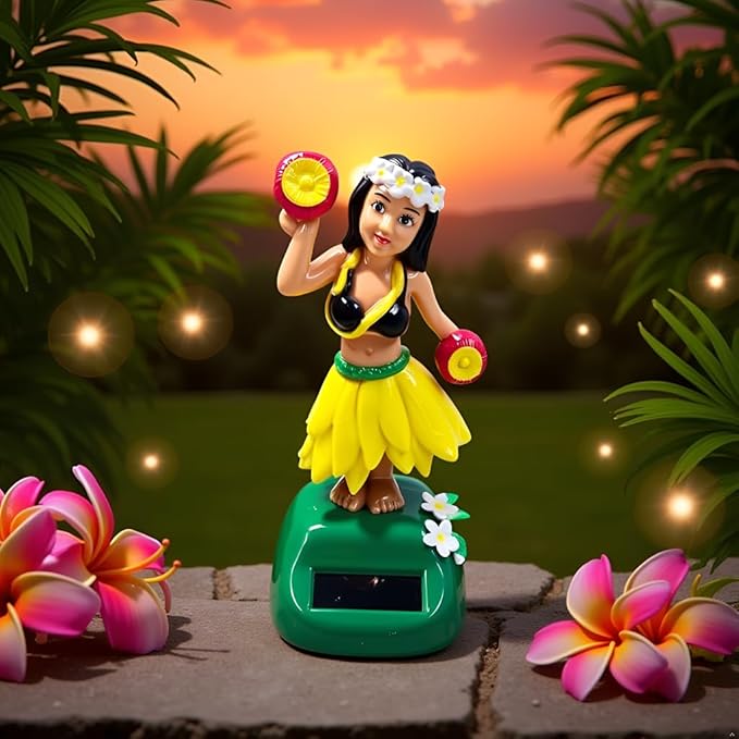 Solar Powered Hula Girl Dancing Figures Decoration, Swinging Hawaiian Girl Doll Car Dashboard Ornaments for Car Interior Home Party Decor Learning Portable
