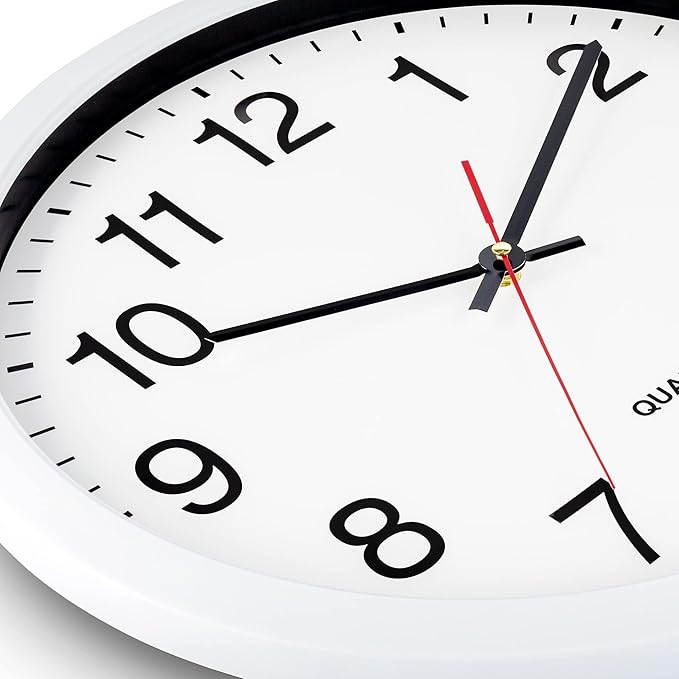 Bernhard Products White Wall Clocks, 2 Pack Silent Non Ticking - 16 Inch Extra Large Quality Quartz Battery Operated Round Easy to Read Home/Office/Business/Kitchen/Classroom/School Clock, Black Hands