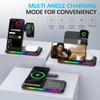 IHAO 3in1 Multifunctional Foldable Wireless Charging Station with LED Ambient Night Light Fast QC3.0 Charger for Phone, iWatch, Headphone Space-Saving Auto-Shutoff & Overcharge Protection-Black