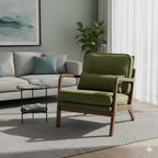 Simple Deluxe Mid-Century Modern Wood Accent Chair & Cozy Reading Chair, Upholstered Living Room Chair with Waist Cushion, Solid Wood Chair with Pillow for Bedroom, Green
