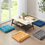 Degrees of Comfort Meditation Floor Pillow Set of 2, Square Large Pillows Seating for Adults, Tufted Corduroy Cushions for Living Room Tatami, Memory Foam Added, Navy Blue, 22x22 Inch