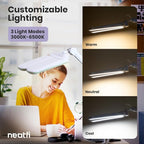 Neatfi Elite HD XL LED Desk Lamp, 3 Light Modes, 90PCS SMD LED, Non-Polar Dimming, Bright Eye-Caring Lighting for Home Office, Drafting, Beauty Shop, Workbench (CCT with Clamp, Green Ring, 17 Inches)