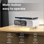 IHAO 5in1 Alarm Clock with Wireless Charging Night Light 15W Fast Charger for Phone and Headphone, LED Digital Display with Date & Temperature, Dimmable for Bedroom & Office-D15 Clock White