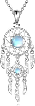 Dream Catcher Necklace Sterling Silver Moonstone Tree of Life Necklace for Women Dream Catcher Jewelry Gifts