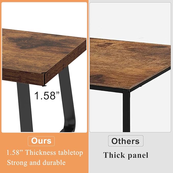 HSH Wooden Coffee Table, Industrial Rectangle Center Table, Modern Minimalist Coffee Table for Living Room, Farmhouse Wood and Metal Cocktail Tea Table for Bedroom Home Office, Rustic Brown, 47 in