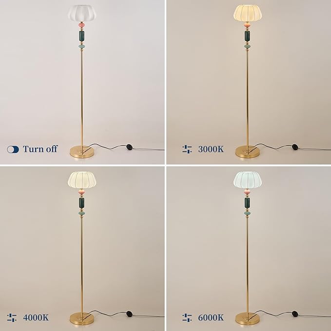 Floor Standing Tall Lamp Imitated Silk White Shade Floor Lamp with Plug Switch Button for Living Room Bedroom Home Office