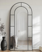 Antok 76" x 34" Full Length Mirror, Floor Mirror Arched Window Decorative Mirror, Metal Framed Decor Farmhouse Floor Mirrors Art Pane Mirrors Wall Decor for Bedroom, Living Room, Entryway Bronwn