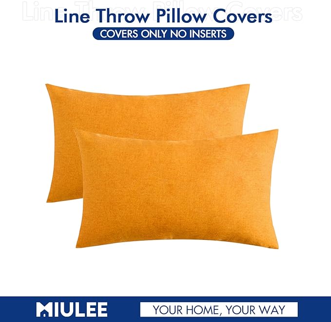 MIULEE Pack of 2 Decorative Outdoor Solid Waterproof Throw Pillow Covers Faux Linen Garden Farmhouse Cushion Cases for Summer Patio Tent Balcony Couch Sofa 20x12 Inch Pumpkin Orange