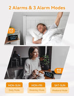 Netzu Alarm Clocks for Bedrooms, Digital Clock with Date Temperature and Weekday, Manual DST, Snooze, 2 Alarms, 4 Volumes for Living Room Home Bedside Desk (Black and Blue)