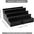 Black Cologne Organizer for Men - 4 Tier Wooden Perfume Display Stand with Drawer and Hidden Compartment for Organizing and Storing, Cologne Holder Shelf for Dresser