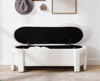 Kmax 50" Storage Ottoman Bench Modern Faux Fur Boucle Entryway Bench Comfy Upholstered End of Bed Bench for Hallway Entrance Bedroom Corner, White