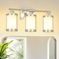 3-Light Brushed Nickel Bathroom Light Fixtures with Milk Frosted Glass, 21" Modern Bathroom Vanity Lighting Fixtures Over Mirror with Metal Cage, Wall Sconce Lights for Bath, E26, OS-3014BNW-3W