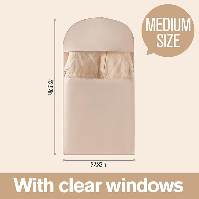 2 Packs Gusseted Garment Bags for Hanging Clothes Suit Bags for Open Closet Storage, Side Clear Clothing Cover for Coat, Dress, Jacket, Shirt, Fur Wardrobe Protector, (grey, 52 inch)