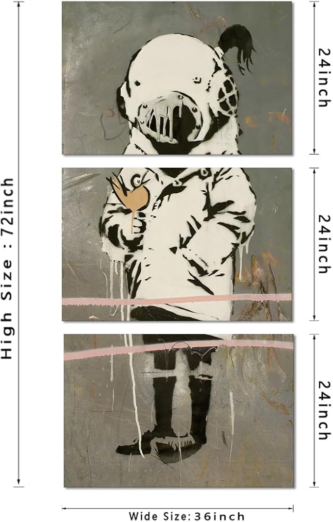 Novatique Banksy Wall Art Graffiti Canvas Wall Art Abstract Pop Poster Art Street Graffiti Painting Prints for Teenagers Bedroom Living Room Home Decor, 24"x 36"x 3Pcs