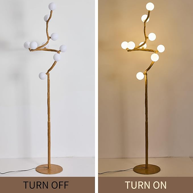 Tree Branch Floor Lamp for Living Room, 9-Light Gothic Moon Branch Floor Lamp, Wood Grain Resin & Metal Base for Farmhouse, Bedroom, Office,Halloween Decor(66")
