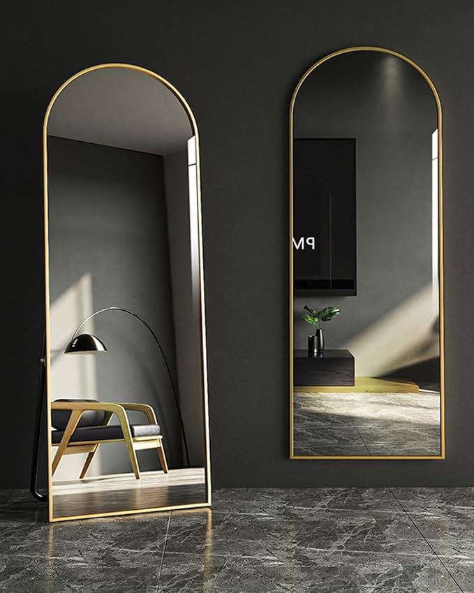Arched Full Length Mirror, Floor Mirror with Stand, 64"x21", Wall Mirror Full Length, Gold Floor Length Mirror, Gold