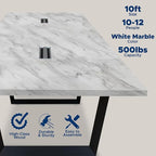 Sturdy Conference Table with Cable Management Grommets Modern Rectangle Office Meeting Table with Wood Tabletop and Metal Frame & Legs- Easy Assembly Boardroom Table (White Marble, 10 Foot)