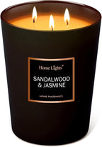HomeLights Scented Candles | Large Jar 33.3 Oz Natural Soy Candle | 130 hrs with 3 Cotton Wicks, Sandalwood Jasmine Home Fragrance Candles Gift