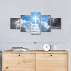 Elephant Stock Stairway To Jesus Christ Wall Art Multi Piece Canvas - 5 Panel Christian Pictures Decor - Digital Design Canvas Print - Christian Wall Decor - 36" X 15"