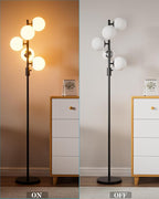 Lightdot 5-Globe Dimmable Globe Floor Lamp Black Retro Standing Lamps with 3000K Bulbs Included Brightness Adjustable Mid Century Modern Floor Lamp for Living Room/Bedroom/Sofa Beside/Corner Decor