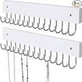 Hanging Jewelry Organizer Wall Mounted, Modern Jewelry Display with 28 Hooks, Decorative Necklace Holder for Wall, Space Saving Necklace Hooks, (2 Packs, White)
