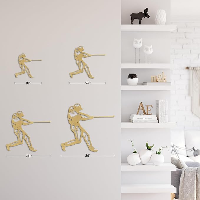 SIGNLEADER Metal Wall Art Decor - Baseball Batter Sport Minimalist Modern Abstract Wall Sculpture Hanging Home Decoration for Living Room, Bedroom, Bathroom, Kitchen, Studio, Outdoor - 24" Gold