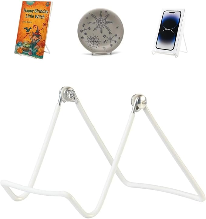 KINGDOM SOLUTIONS MADE IN USA 2-Pack Adjustable White Metal Easels - Book Stand - Sturdy Plate Stand for Art, Pictures, Books, Frames - Unique on the Market