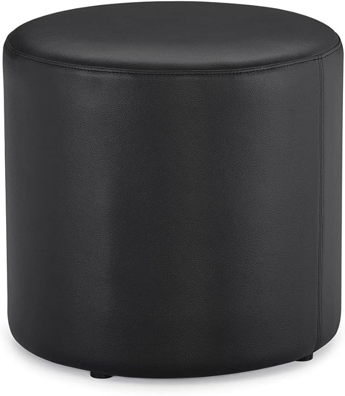 ZURI Modern Artos Round Ottoman in Black Leatherette