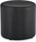 ZURI Modern Artos Round Ottoman in Black Leatherette