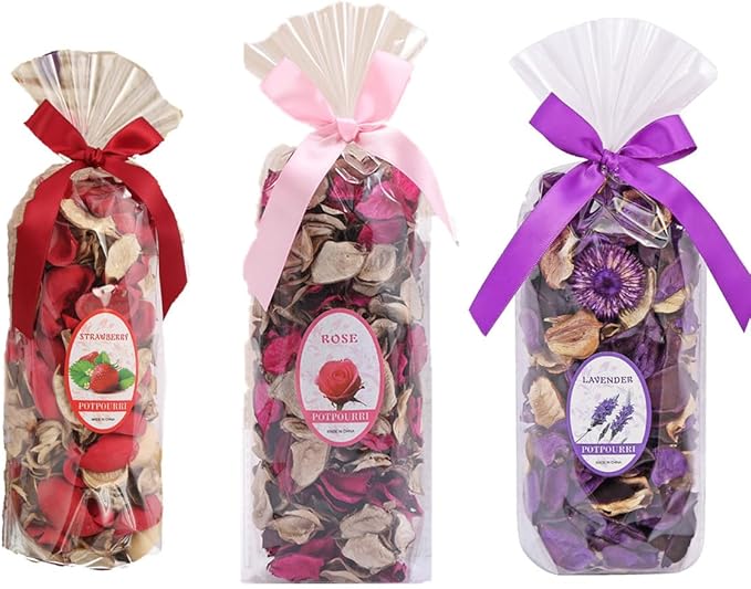 Purple Lavender Potpourri Bowl Dried Flowers, 3PCS Spring Strawberry Potpourri Bowl Filler Rose Vase Bowl Filler Decorative for Perfume Home Decoration Long Lasting Aroma (Lavender , Rose, Strawberry)