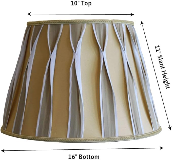 10x16x11 Beige/White Pinched Pleat Shantung Lampshade with Brass Spider fitter - Perfect for table and Floor lamps - Large, Beige/White