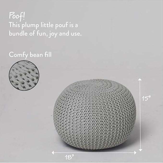 Urban Lifestyle Round Knit Pouf, Light Grey