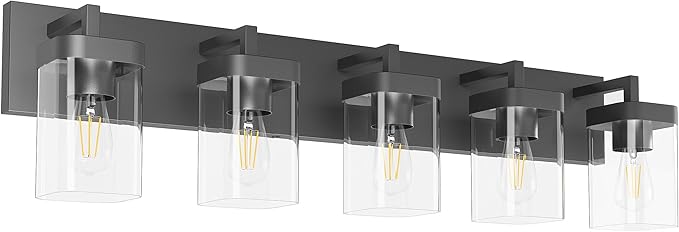 Bathroom Vanity Light, Square Design 5 Lights Morden Bathroom Lighting Fixtures Over Mirror, Black Vanity Light for Living Room/Bedroom